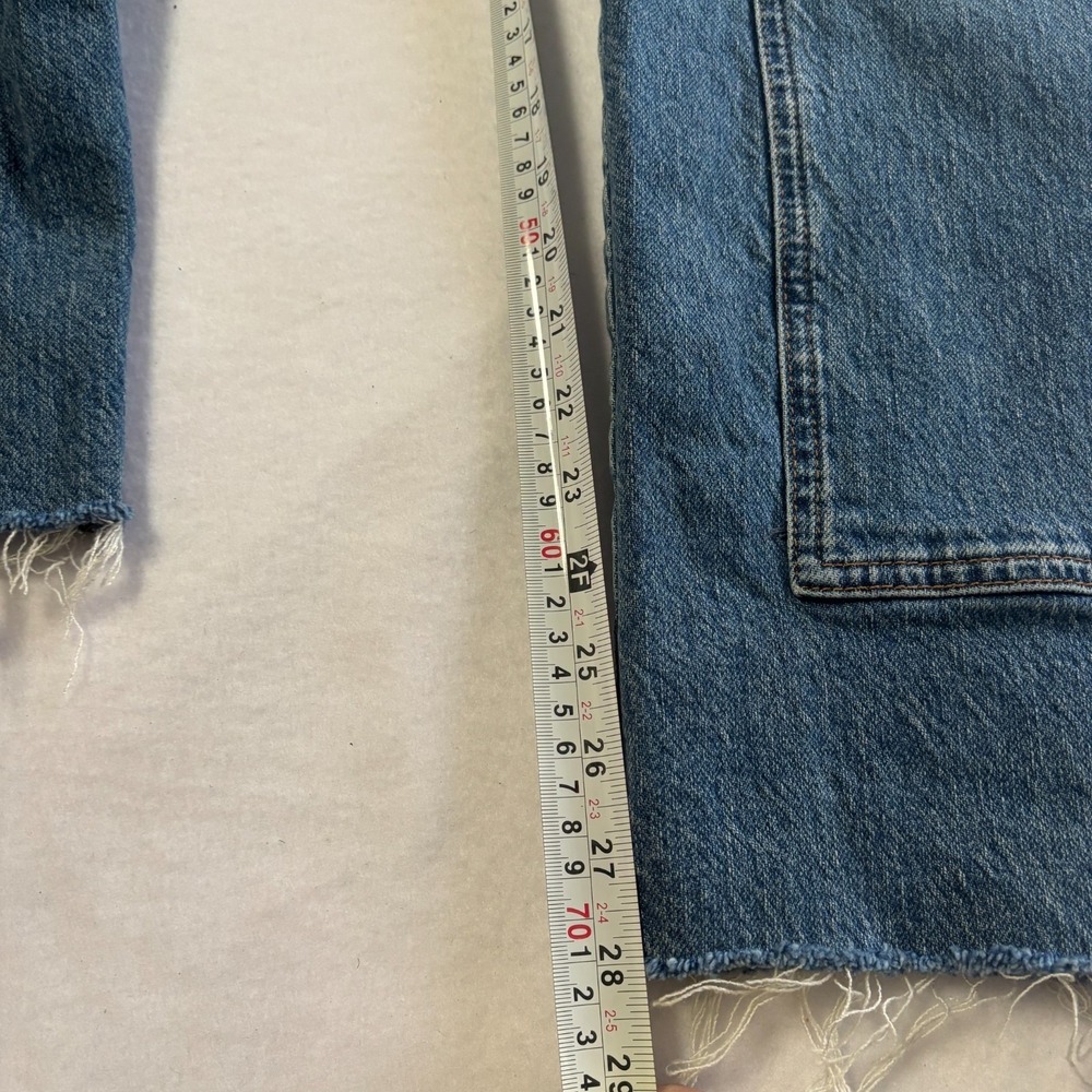 Free People We The Free 28 Risk Taker Jeans Blue High Rise Straight Raw Hem Boho - Picture 8 of 10